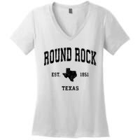 Round Rock Texas Tx Vintage Established State Flag Sports Design Women's V-Neck T-Shirt