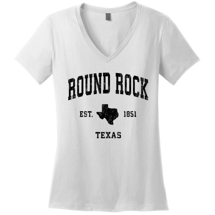 Round Rock Texas Tx Vintage Established State Flag Sports Design Women's V-Neck T-Shirt