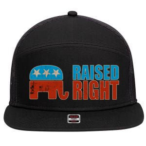 Raised Right Trump 2024 Republican Conservative Cute Gift 7 Panel Mesh Trucker Snapback Hat