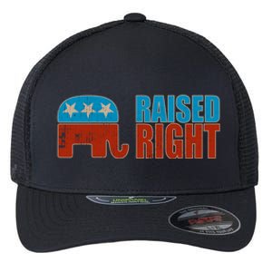 Raised Right Trump 2024 Republican Conservative Cute Gift Flexfit Unipanel Trucker Cap