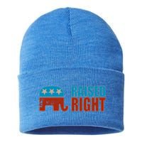 Raised Right Trump 2024 Republican Conservative Cute Gift Sustainable Knit Beanie