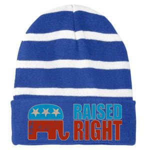 Raised Right Trump 2024 Republican Conservative Cute Gift Striped Beanie with Solid Band