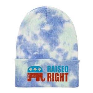 Raised Right Trump 2024 Republican Conservative Cute Gift Tie Dye 12in Knit Beanie