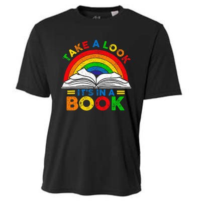 Retro Rainbow Take A Look ItS In A Book Reading Bookworm Cooling Performance Crew T-Shirt