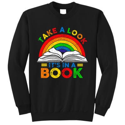 Retro Rainbow Take A Look ItS In A Book Reading Bookworm Sweatshirt