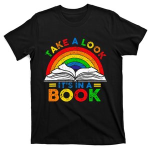 Retro Rainbow Take A Look ItS In A Book Reading Bookworm T-Shirt