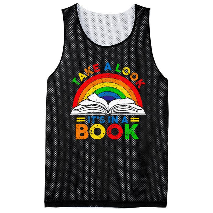 Retro Rainbow Take A Look ItS In A Book Reading Bookworm Mesh Reversible Basketball Jersey Tank