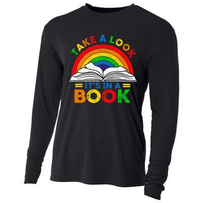 Retro Rainbow Take A Look ItS In A Book Reading Bookworm Cooling Performance Long Sleeve Crew