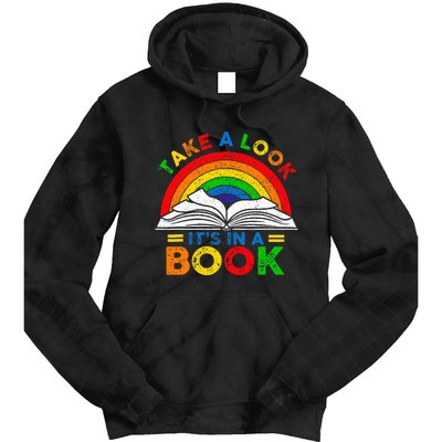 Retro Rainbow Take A Look ItS In A Book Reading Bookworm Tie Dye Hoodie