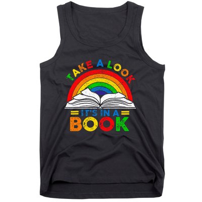 Retro Rainbow Take A Look ItS In A Book Reading Bookworm Tank Top