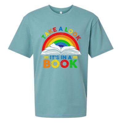 Retro Rainbow Take A Look ItS In A Book Reading Bookworm Sueded Cloud Jersey T-Shirt