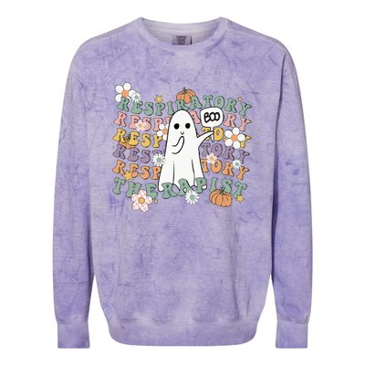 Retro Respiratory Therapist Cute Ghost Halloween Pumpkin Colorblast Crewneck Sweatshirt