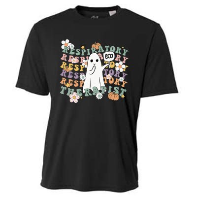 Retro Respiratory Therapist Cute Ghost Halloween Pumpkin Cooling Performance Crew T-Shirt