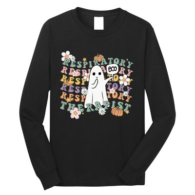 Retro Respiratory Therapist Cute Ghost Halloween Pumpkin Long Sleeve Shirt