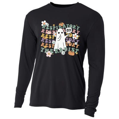 Retro Respiratory Therapist Cute Ghost Halloween Pumpkin Cooling Performance Long Sleeve Crew