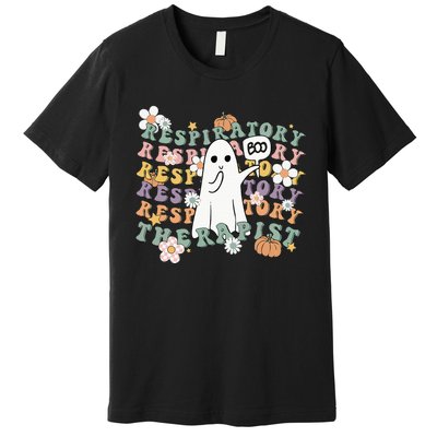 Retro Respiratory Therapist Cute Ghost Halloween Pumpkin Premium T-Shirt