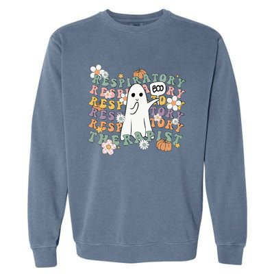 Retro Respiratory Therapist Cute Ghost Halloween Pumpkin Garment-Dyed Sweatshirt