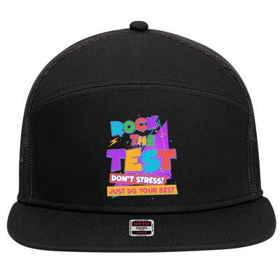 Retro Rock The Test Dont Stress Just Do Your Best 7 Panel Mesh Trucker Snapback Hat