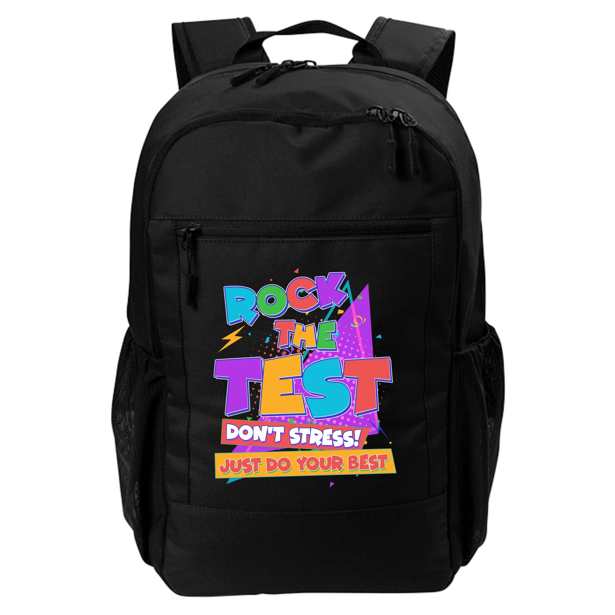 Retro Rock The Test Dont Stress Just Do Your Best Backpack