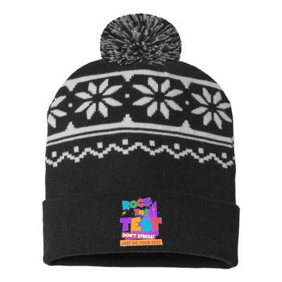 Retro Rock The Test Dont Stress Just Do Your Best USA-Made Snowflake Beanie