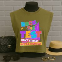 Retro Rock The Test Dont Stress Just Do Your Best Garment-Dyed Women's Muscle Tee