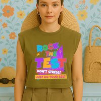 Retro Rock The Test Dont Stress Just Do Your Best Garment-Dyed Women's Muscle Tee