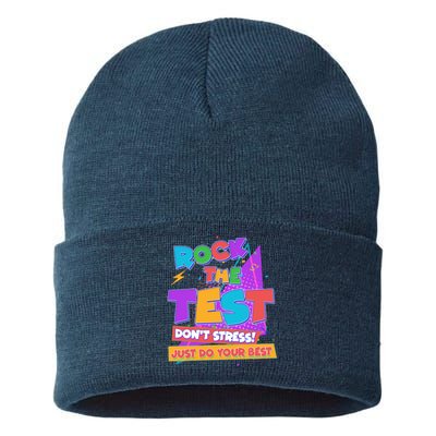 Retro Rock The Test Dont Stress Just Do Your Best Sustainable Knit Beanie