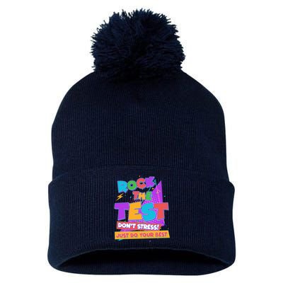 Retro Rock The Test Dont Stress Just Do Your Best Pom Pom 12in Knit Beanie