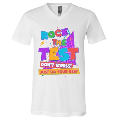 Retro Rock The Test Dont Stress Just Do Your Best V-Neck T-Shirt