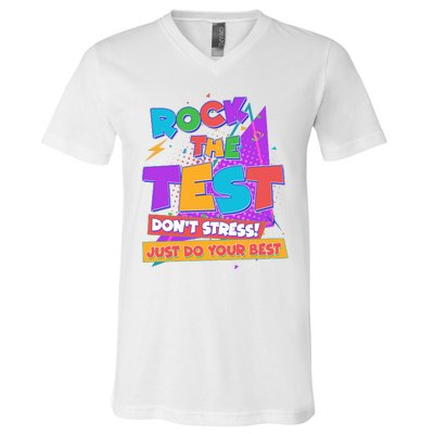 Retro Rock The Test Dont Stress Just Do Your Best V-Neck T-Shirt