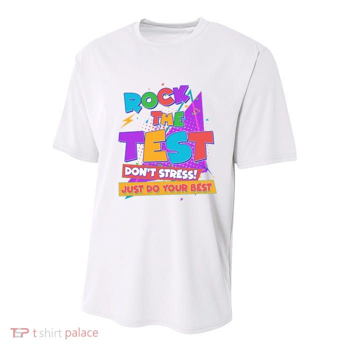 Retro Rock The Test Dont Stress Just Do Your Best Youth Performance Sprint T-Shirt
