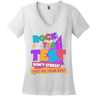 Retro Rock The Test Dont Stress Just Do Your Best Women's V-Neck T-Shirt
