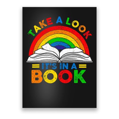 Retro Rainbow Take A Look It's In A Book Reading Bookworm Poster
