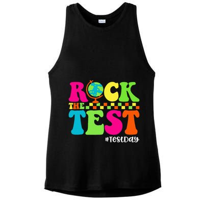 Retro Rock The Test Testing Day Motivational Teacher Student Ladies PosiCharge Tri-Blend Wicking Tank