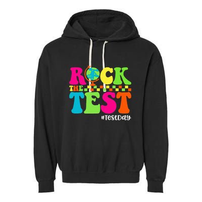 Retro Rock The Test Testing Day Motivational Teacher Student Garment-Dyed Fleece Hoodie