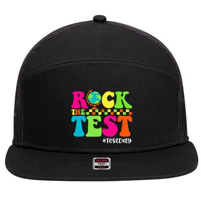 Retro Rock The Test Testing Day Motivational Teacher Student 7 Panel Mesh Trucker Snapback Hat