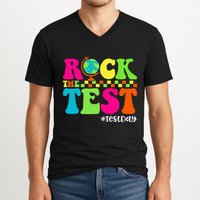 Retro Rock The Test Testing Day Motivational Teacher Student V-Neck T-Shirt