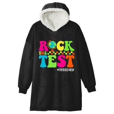 Retro Rock The Test Testing Day Motivational Teacher Student Hooded Wearable Blanket