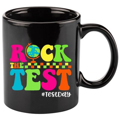 Retro Rock The Test Testing Day Motivational Teacher Student 11oz C Handle Ceramic Mug