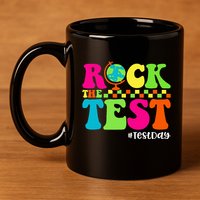 Retro Rock The Test Testing Day Motivational Teacher Student 11oz C Handle Ceramic Mug