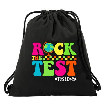 Retro Rock The Test Testing Day Motivational Teacher Student Drawstring Bag