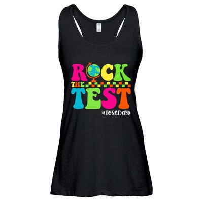 Retro Rock The Test Testing Day Motivational Teacher Student Ladies Essential Flowy Tank
