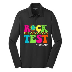 Retro Rock The Test Testing Day Motivational Teacher Student Silk Touch Performance Long Sleeve Polo