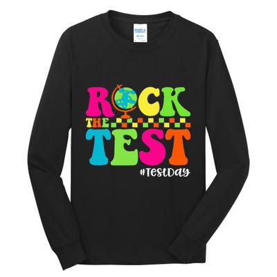 Retro Rock The Test Testing Day Motivational Teacher Student Tall Long Sleeve T-Shirt
