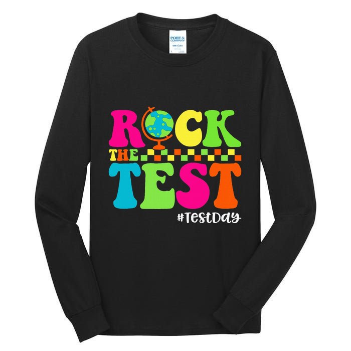 Retro Rock The Test Testing Day Motivational Teacher Student Tall Long Sleeve T-Shirt