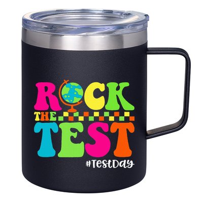 Retro Rock The Test Testing Day Motivational Teacher Student 12oz Stainless Steel Coffee Mug