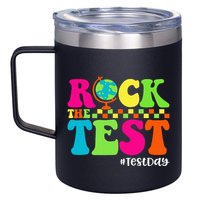 Retro Rock The Test Testing Day Motivational Teacher Student 12oz Stainless Steel Coffee Mug