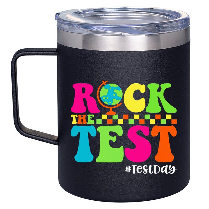 Retro Rock The Test Testing Day Motivational Teacher Student 12oz Stainless Steel Coffee Mug