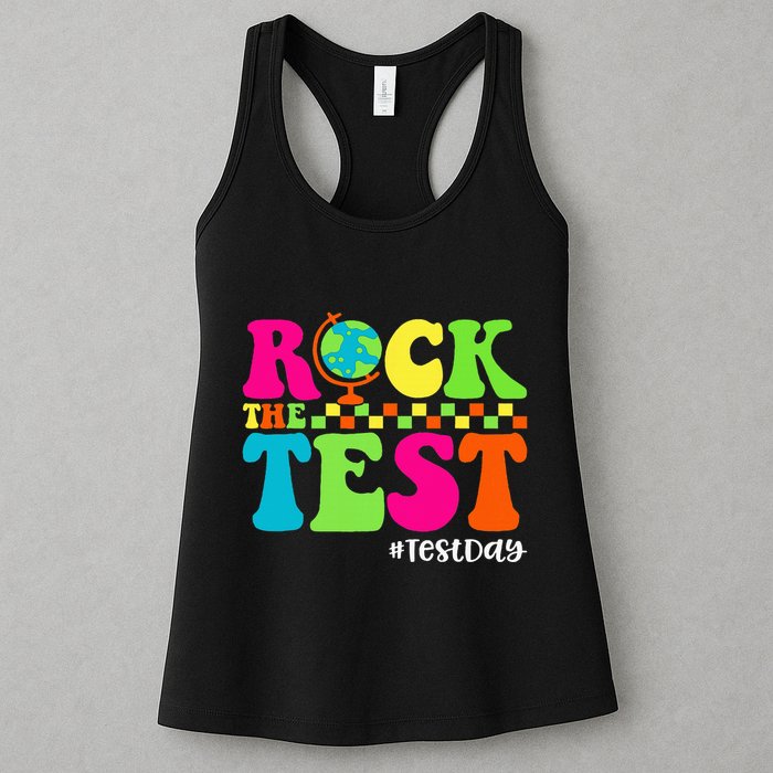 Retro Rock The Test Testing Day Motivational Teacher Student Womens Tank Top