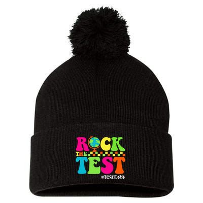 Retro Rock The Test Testing Day Motivational Teacher Student Pom Pom 12in Knit Beanie